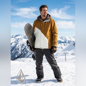 Volcom Men's Mustard and White Insulated Ski Jacket